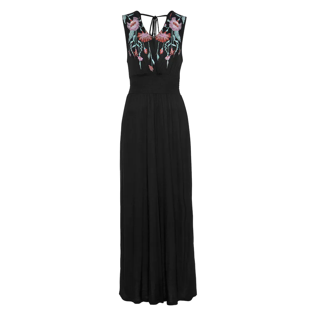 Buffalo Maxikleid mit Druck am Vorderteil und Bindeband hinten Sommerkleid casual-chic Weihnachtsangebot