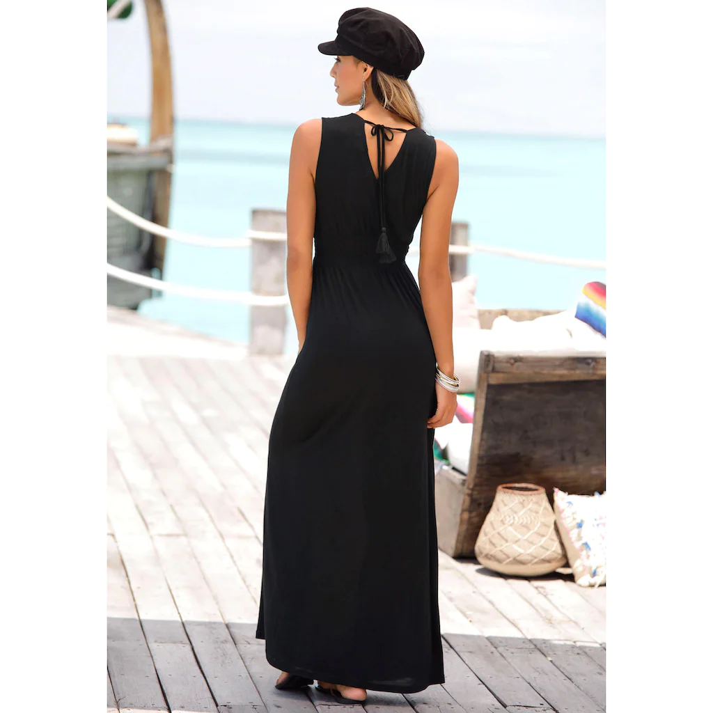 Buffalo Maxikleid mit Druck am Vorderteil und Bindeband hinten Sommerkleid casual-chic Weihnachtsangebot