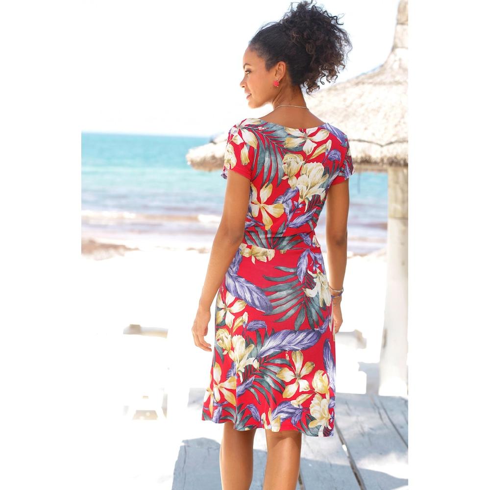 LASCANA Sommerkleid mit V-Ausschnitt im Alloverdruck T-Shirtkleid aus Jersey Strandkleid Saisonale Angebote
