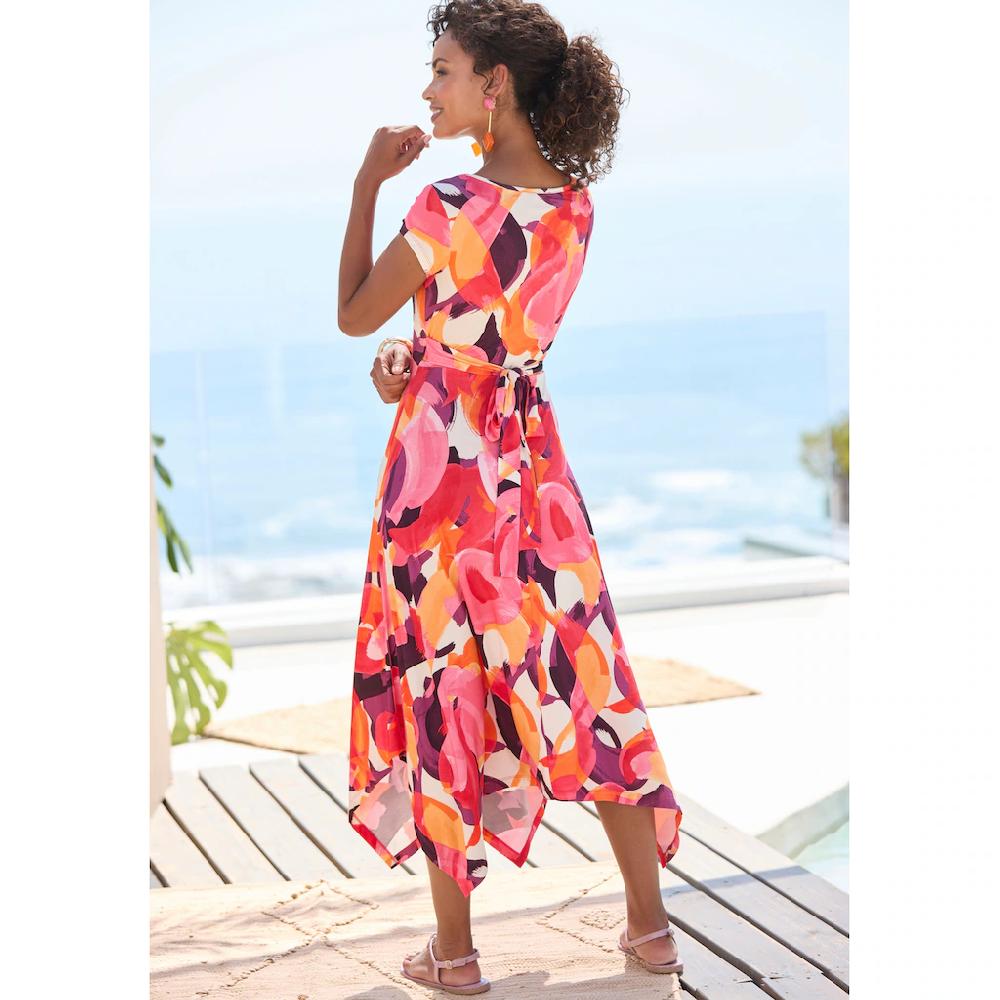 Vivance Midikleid mit Alloverdruck luftiges Sommerkleid in Wickeloptik Strandkleid Sonderangebot der Fabrik