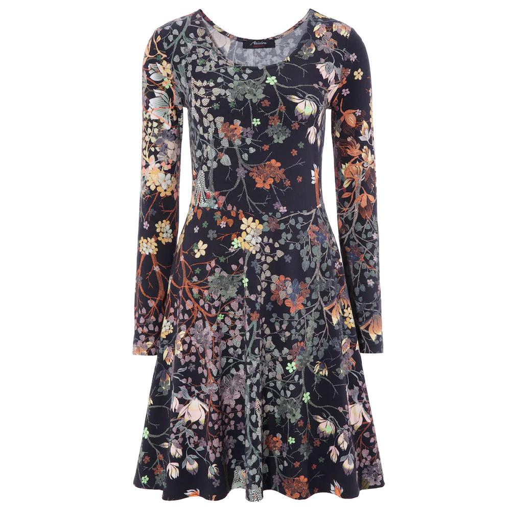 Aniston CASUAL Jerseykleid mit Blumendruck oder in uni Schwarz Blitzverkäufe