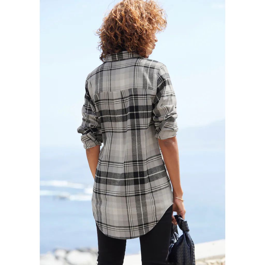 Buffalo Hemdbluse aus weichem Flanell mit Blusenkragen Flanellhemd Karobluse Preisnachlass