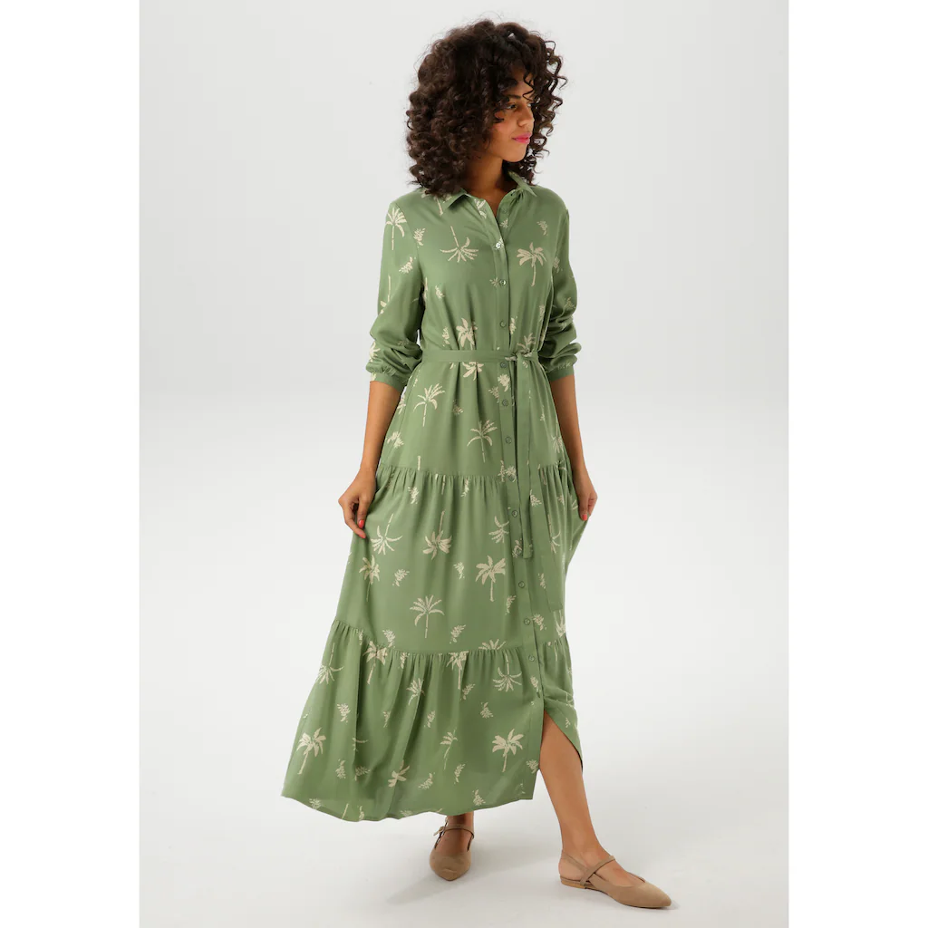 Aniston CASUAL Maxikleid (mit abnehmbarem Bindeband) mit Palmen bedruckt - jedes Teil ein Unikat - NEUE KOLLEKTION Cyber Monday