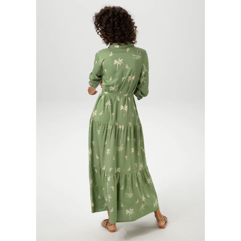 Aniston CASUAL Maxikleid (mit abnehmbarem Bindeband) mit Palmen bedruckt - jedes Teil ein Unikat - NEUE KOLLEKTION Cyber Monday
