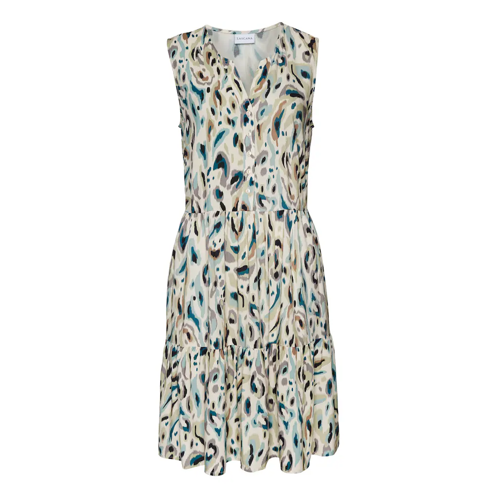 LASCANA Druckkleid mit Raffungen im Rockteil Sommerkleid mit Knopfleiste Strandkleid Große Rabatte