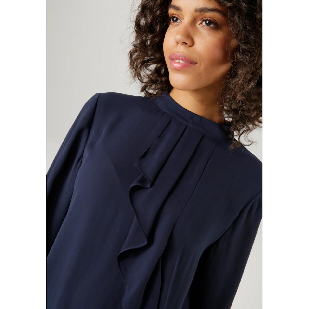 Aniston CASUAL Langarmbluse mit kleinem Volant im Vorderteil 50% Rabatt mit kostenlosem Versand
