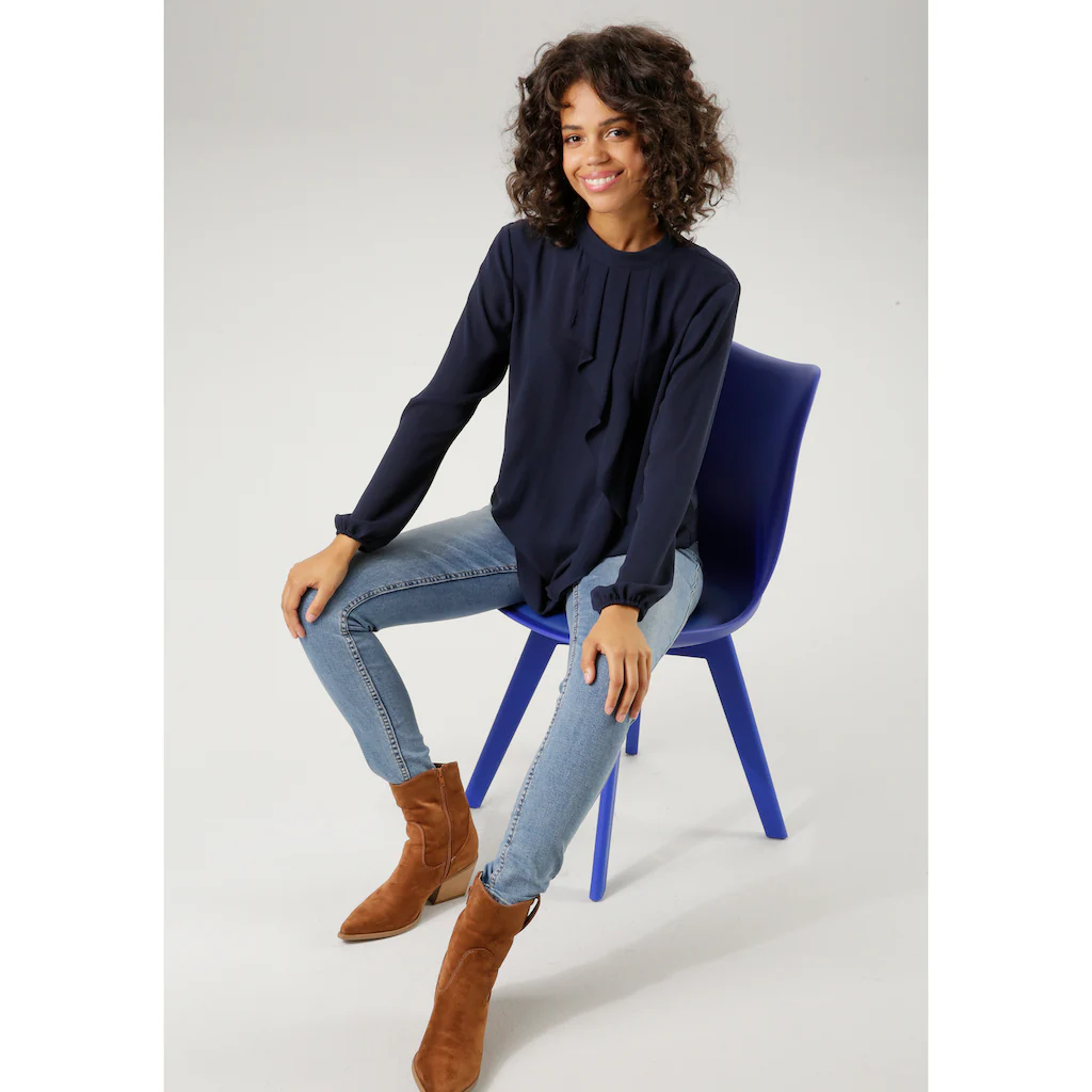 Aniston CASUAL Langarmbluse mit kleinem Volant im Vorderteil 50% Rabatt mit kostenlosem Versand