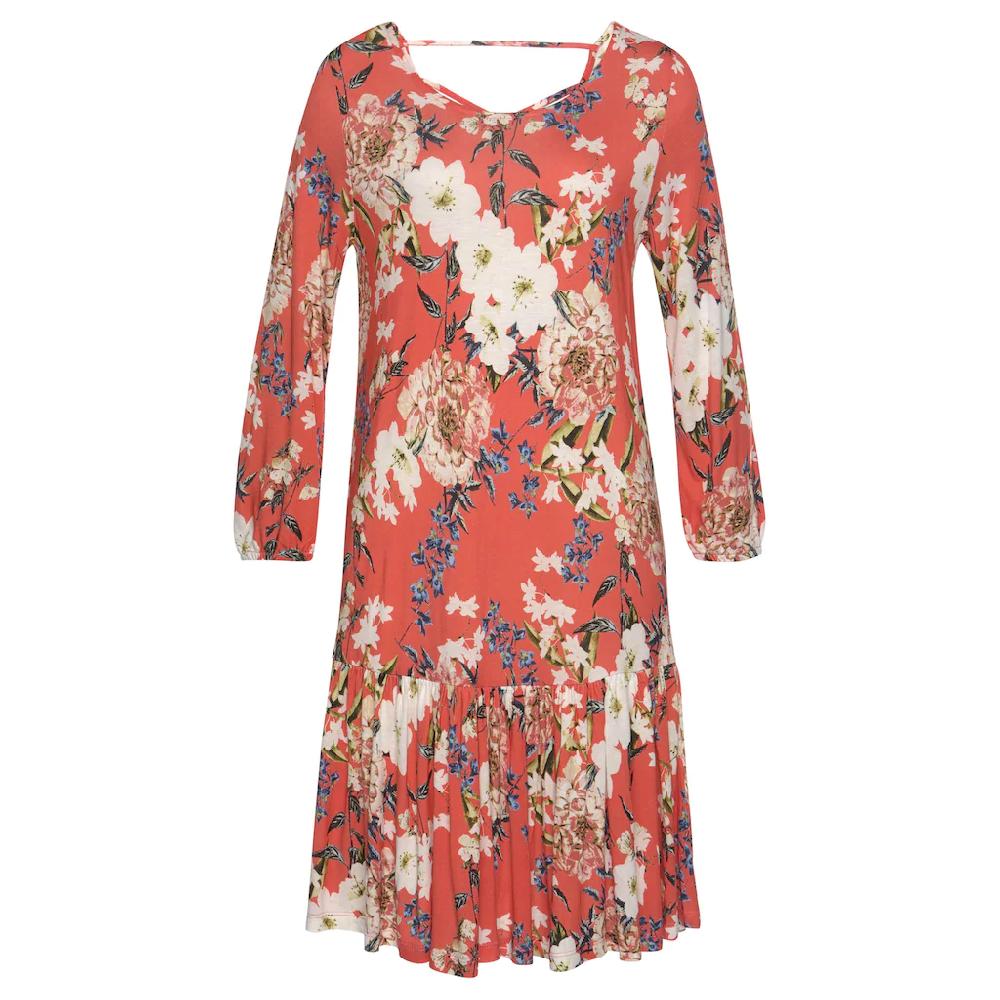 s.Oliver Jerseykleid mit Blumenprint und Volantrock 3/4-Ärmel Sommerkleid Strandkleid im Angebot
