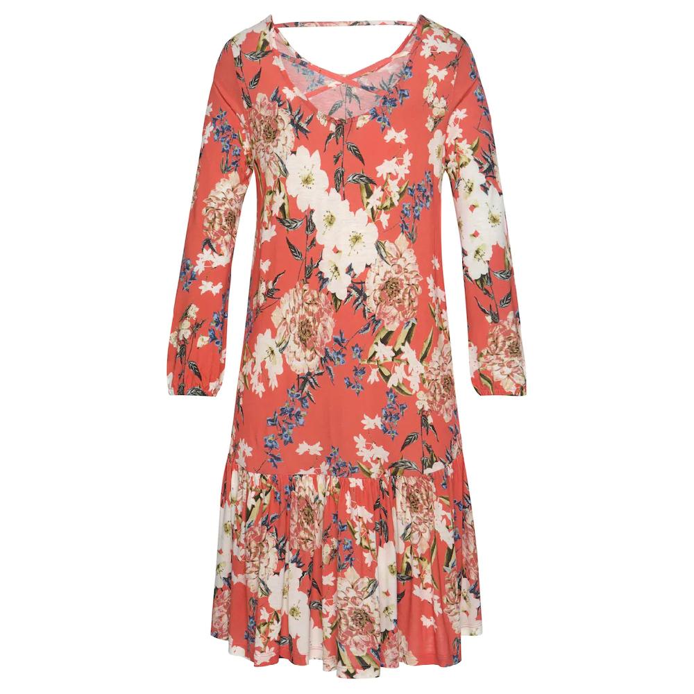 s.Oliver Jerseykleid mit Blumenprint und Volantrock 3/4-Ärmel Sommerkleid Strandkleid im Angebot