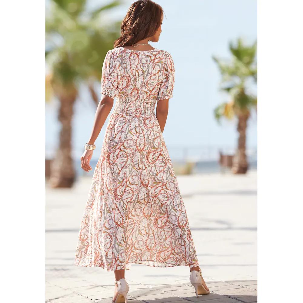 LASCANA Maxikleid mit Alloverdruck und V-Ausschnitt Sommerkleid Strandkleid Günstig kaufen
