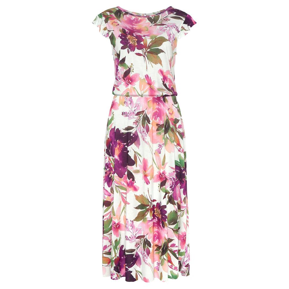 Beachtime Midikleid mit Blumendruck und Gummizug Sommerkleid Strandkleid Neueste Mode