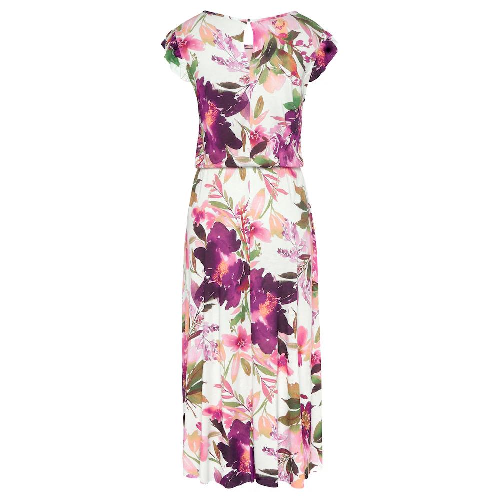 Beachtime Midikleid mit Blumendruck und Gummizug Sommerkleid Strandkleid Neueste Mode