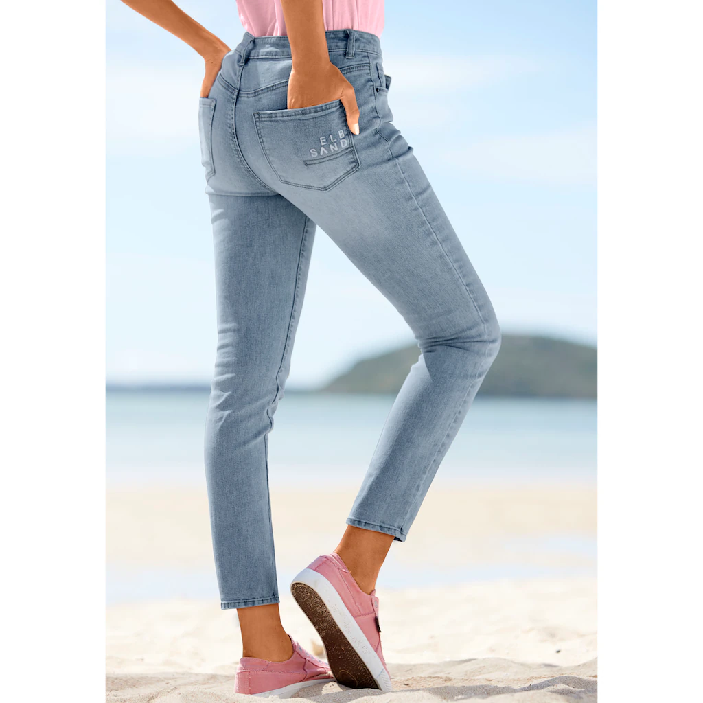 Elbsand Slim-fit-Jeans mit Logodruck schmale Passform softe Denimqualität Räumungsverkauf