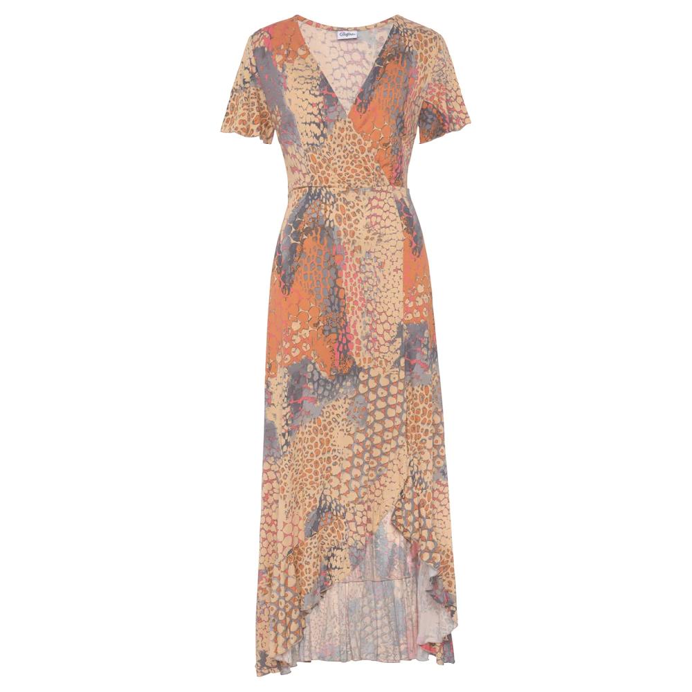 Buffalo Maxikleid mit Animalprint Schlitz und Volant Flügelärmel Druckkleid Kauf eins, bekomm eins gratis