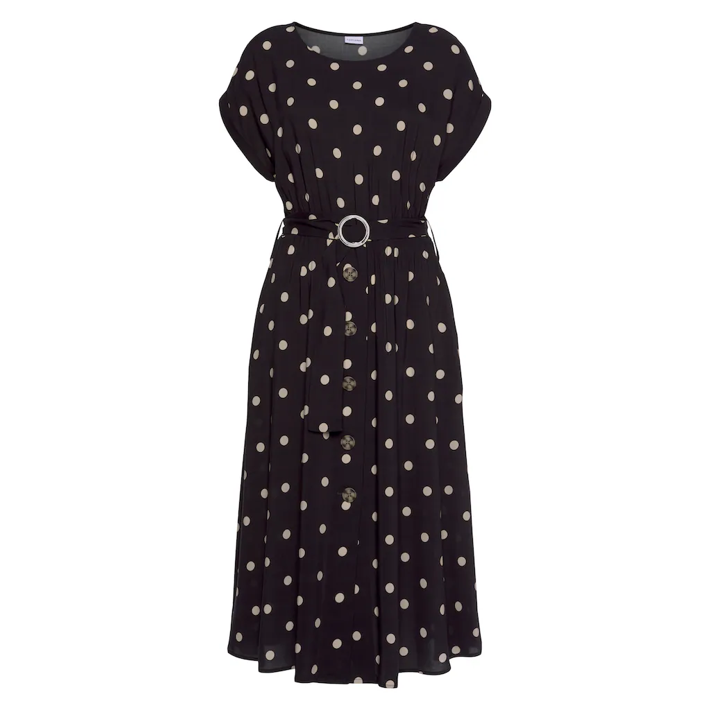 LASCANA Midikleid (mit Gürtel) mit Punktedruck und Taschen Sommerkleid Tiefpreis