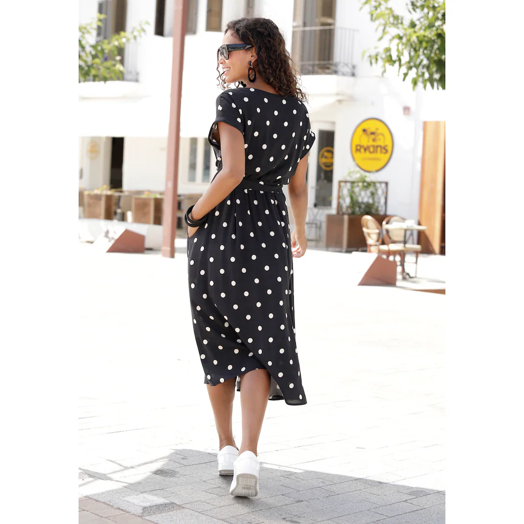 LASCANA Midikleid (mit Gürtel) mit Punktedruck und Taschen Sommerkleid Tiefpreis