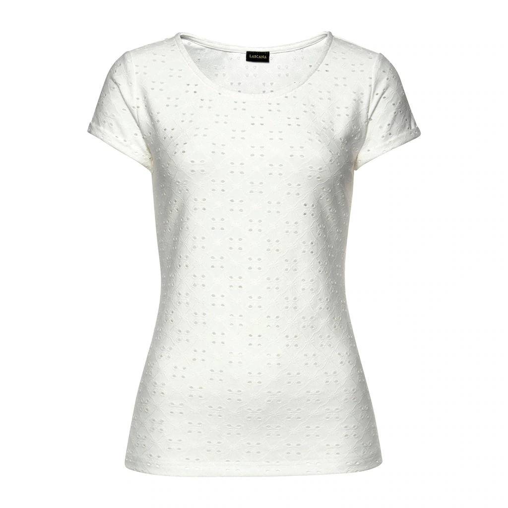 LASCANA Strandshirt mit Lochstickerei T-Shirt Kurzarmshirt Basic Speichern exportieren