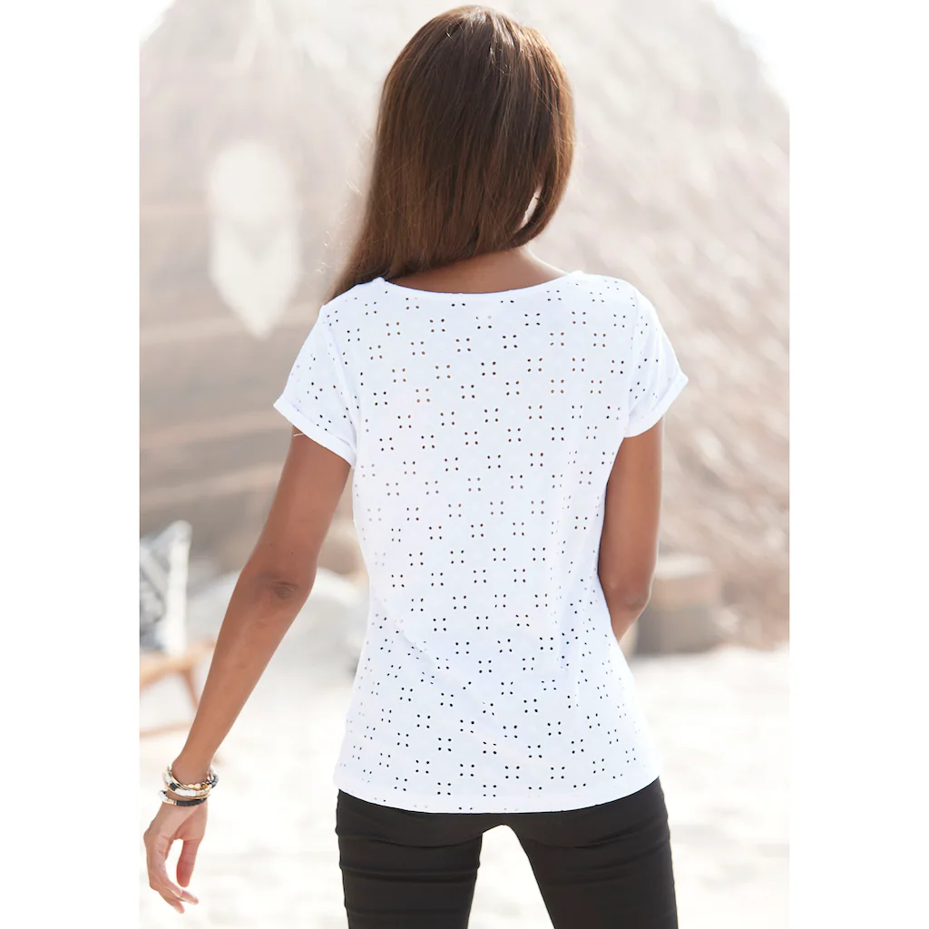 LASCANA Strandshirt mit Lochstickerei T-Shirt Kurzarmshirt Basic Speichern exportieren