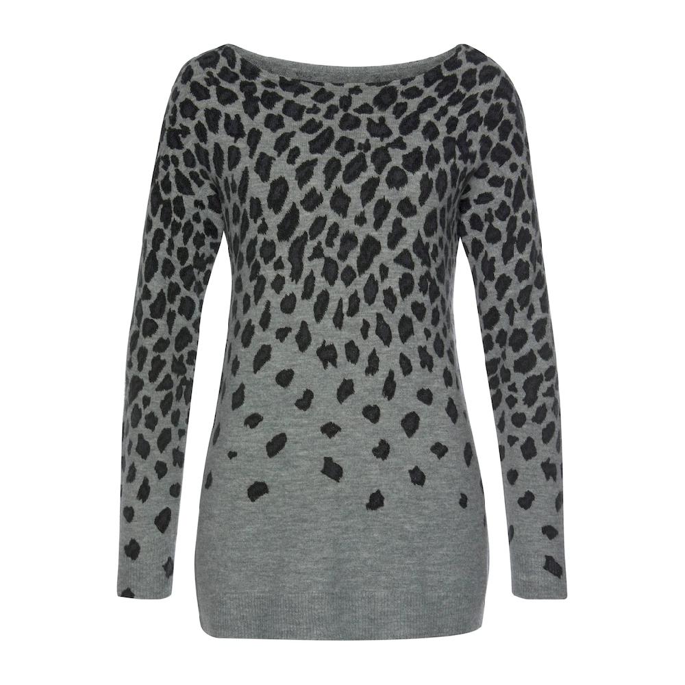 LASCANA Strickpullover mit Leomuster weicher Damenpullover mit Alloverprint zollfrei