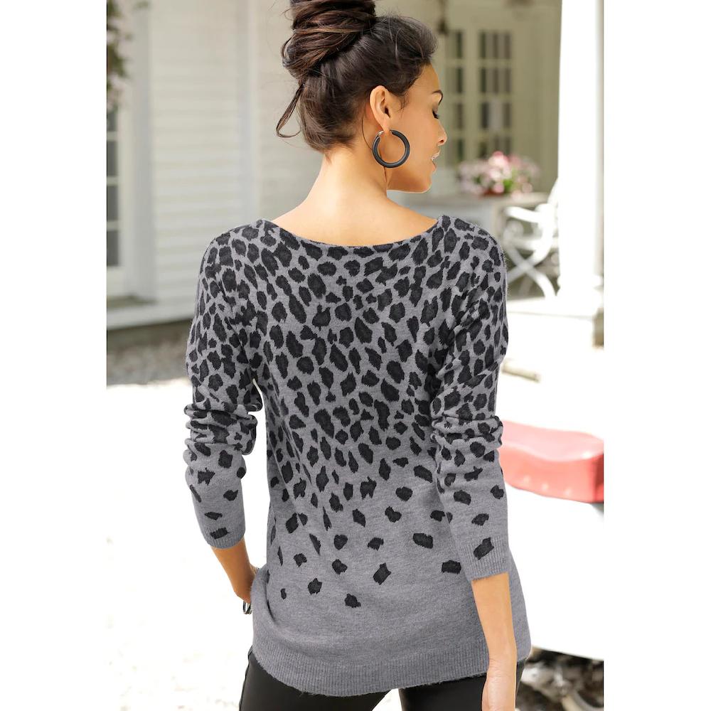 LASCANA Strickpullover mit Leomuster weicher Damenpullover mit Alloverprint zollfrei