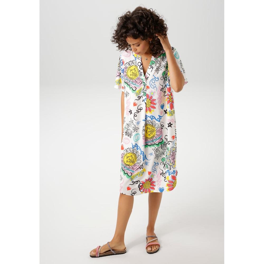 Aniston CASUAL Sommerkleid mit farbenfrohem kunstvollen Druck - NEUE KOLLEKTION 50% Rabatt für begrenzte Zeit
