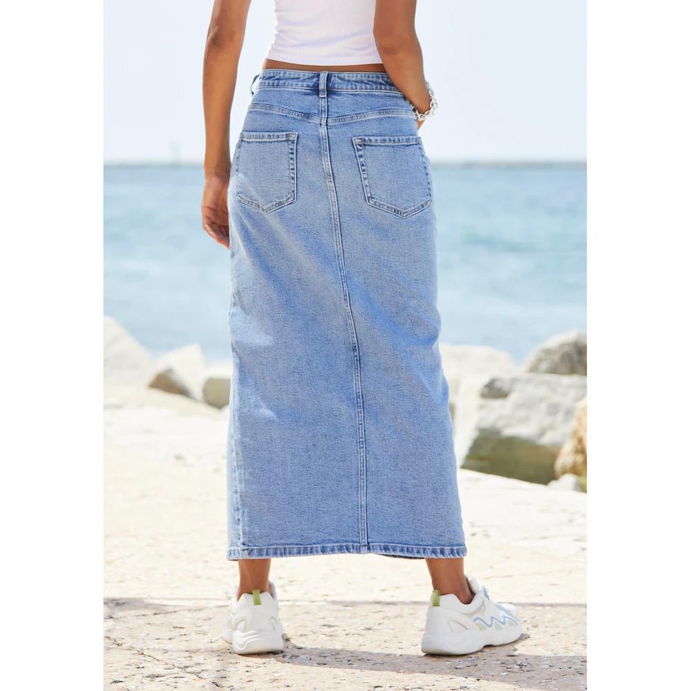 Buffalo Jeansrock in modischer Midilänge elastischer Denimrock mit Schlitz Sommerrock Exklusive Angebote