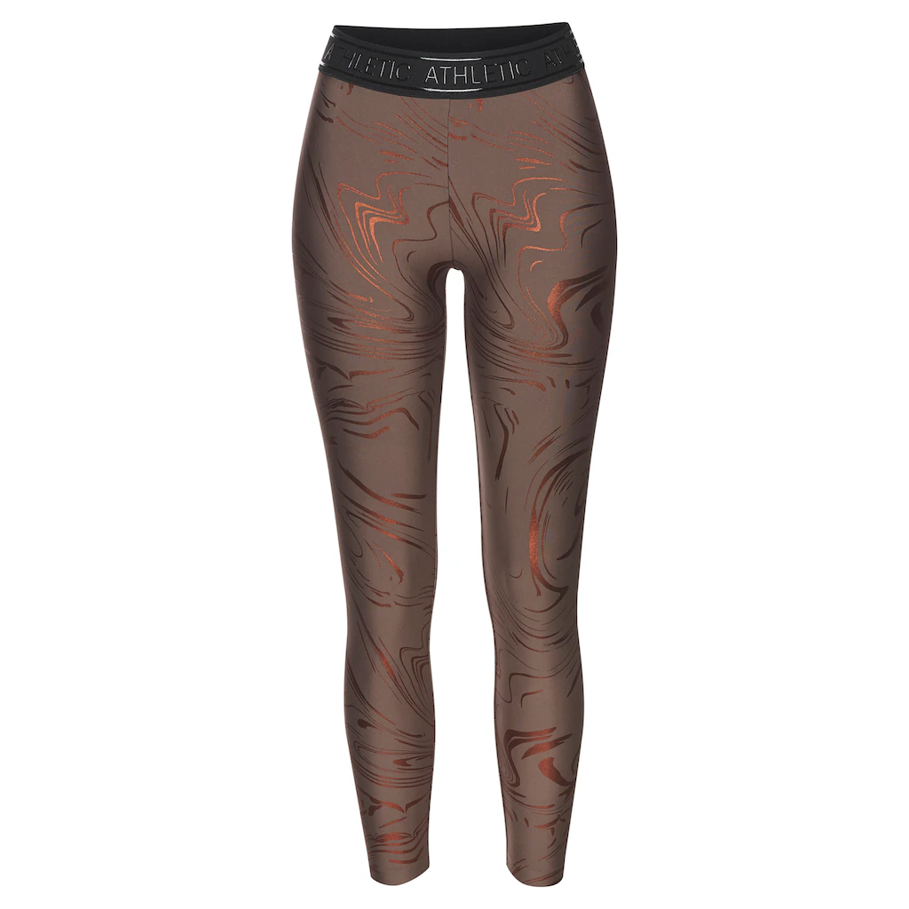 LASCANA ACTIVE Funktionsleggings Sportleggings mit glänzendem Print und 3D Schriftzug Bis zu 55% Rabatt