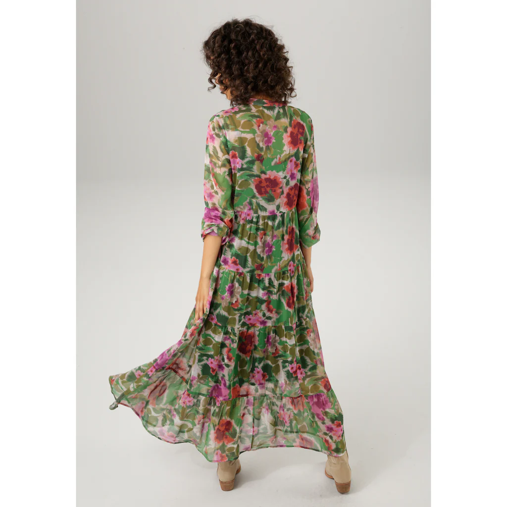 Aniston CASUAL Maxikleid (mit Jersey-Unterkleid) mit farbharmonischem Blumendruck im Batik-Look zollfrei