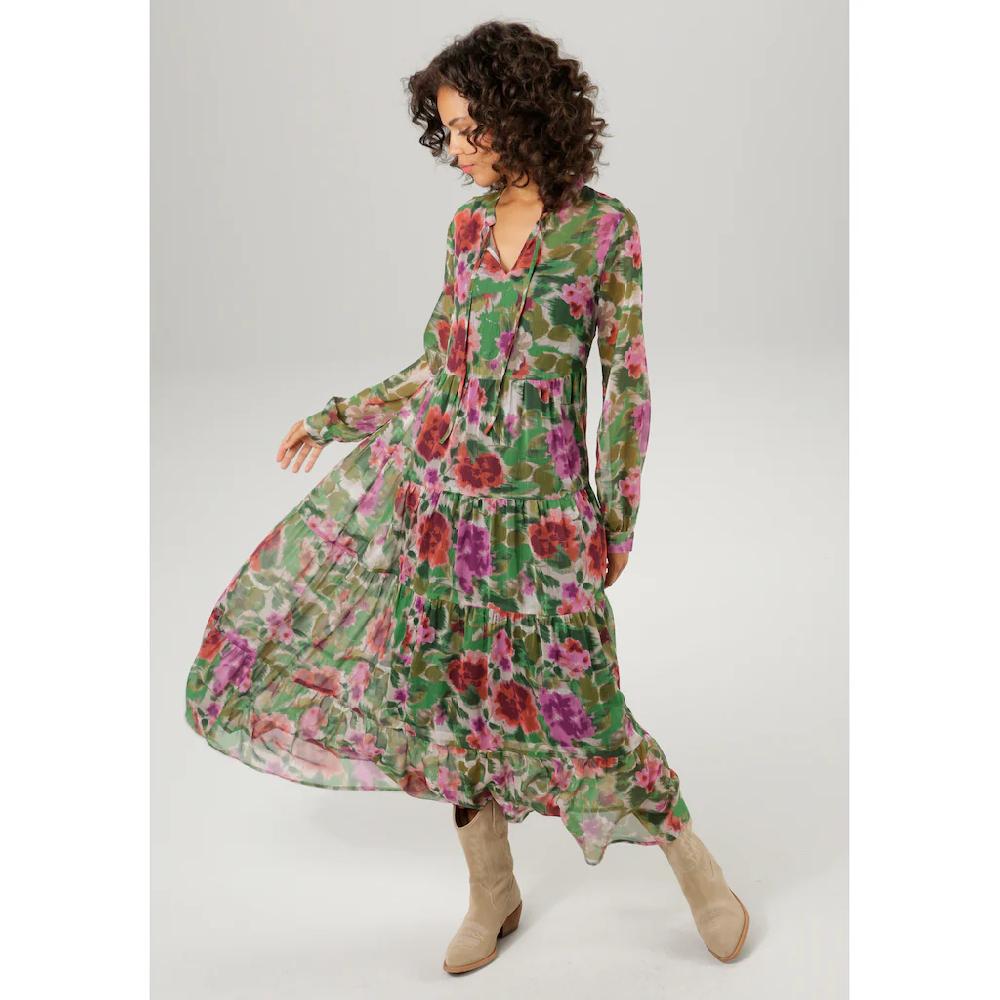 Aniston CASUAL Maxikleid (mit Jersey-Unterkleid) mit farbharmonischem Blumendruck im Batik-Look zollfrei