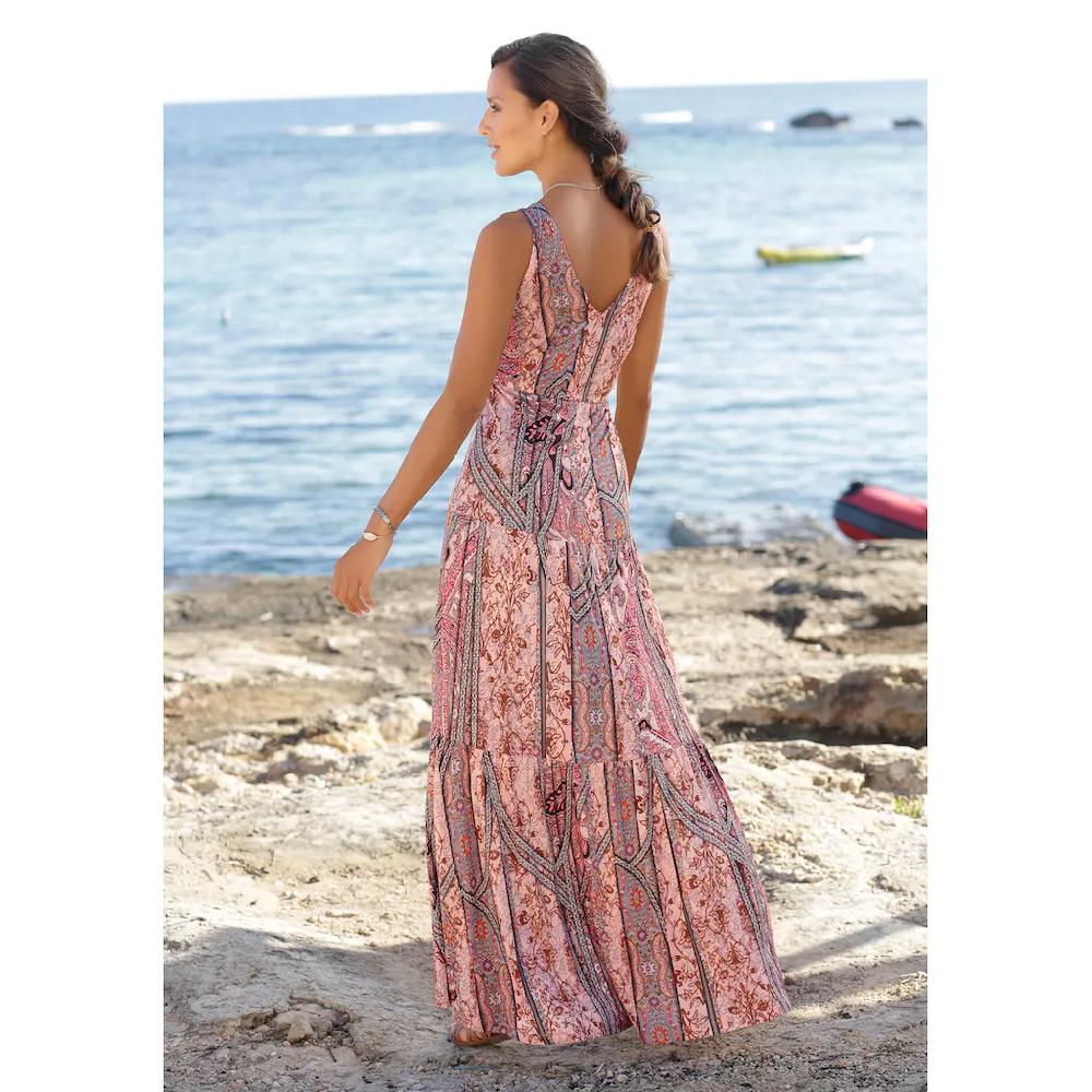 Buffalo Maxikleid mit modischen Volants und Allover-Druck Sommerkleid Strandkleid Online