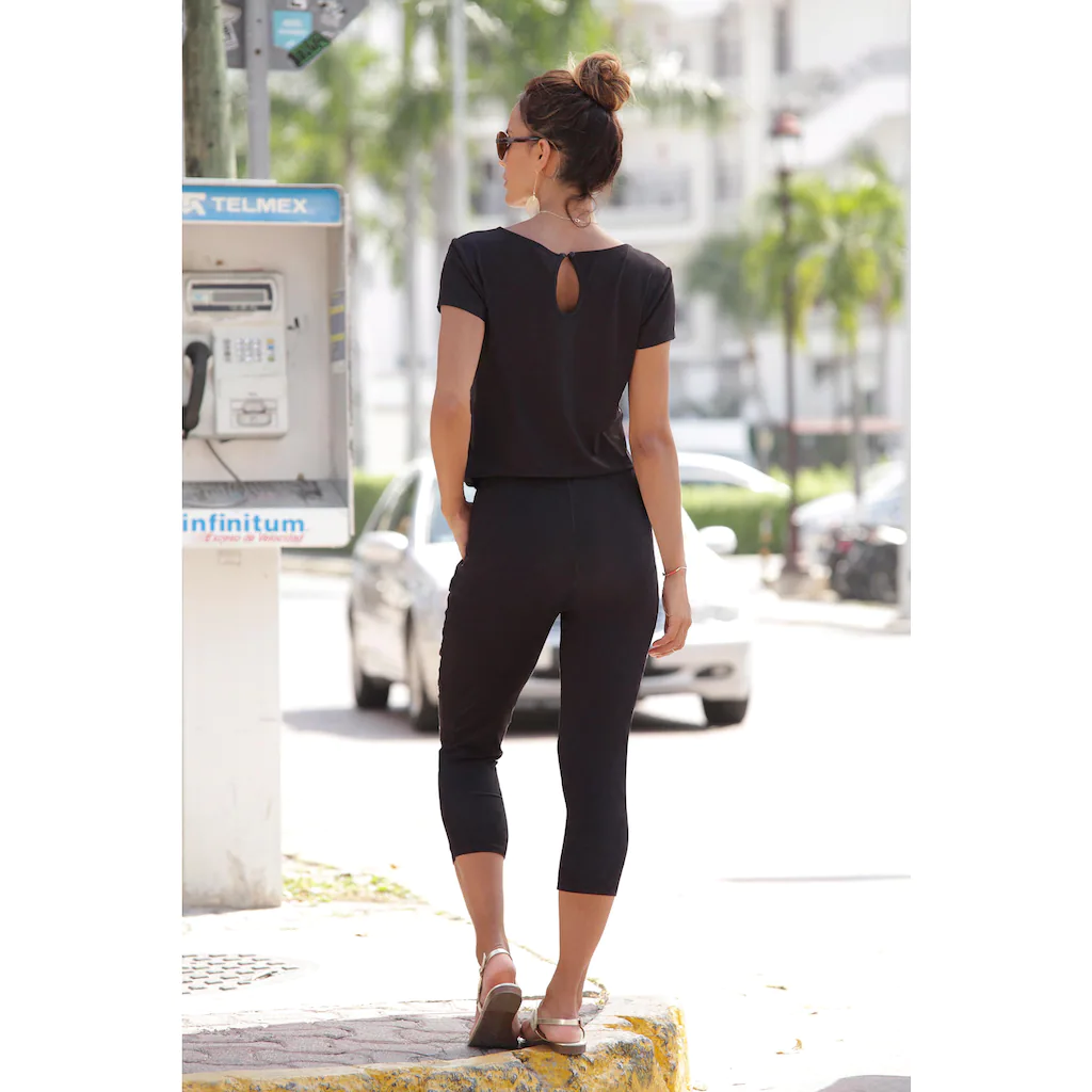 LASCANA 7/8-Overall mit V-Ausschnitt kurzärmliger Jumpsuit Basic Auslauf