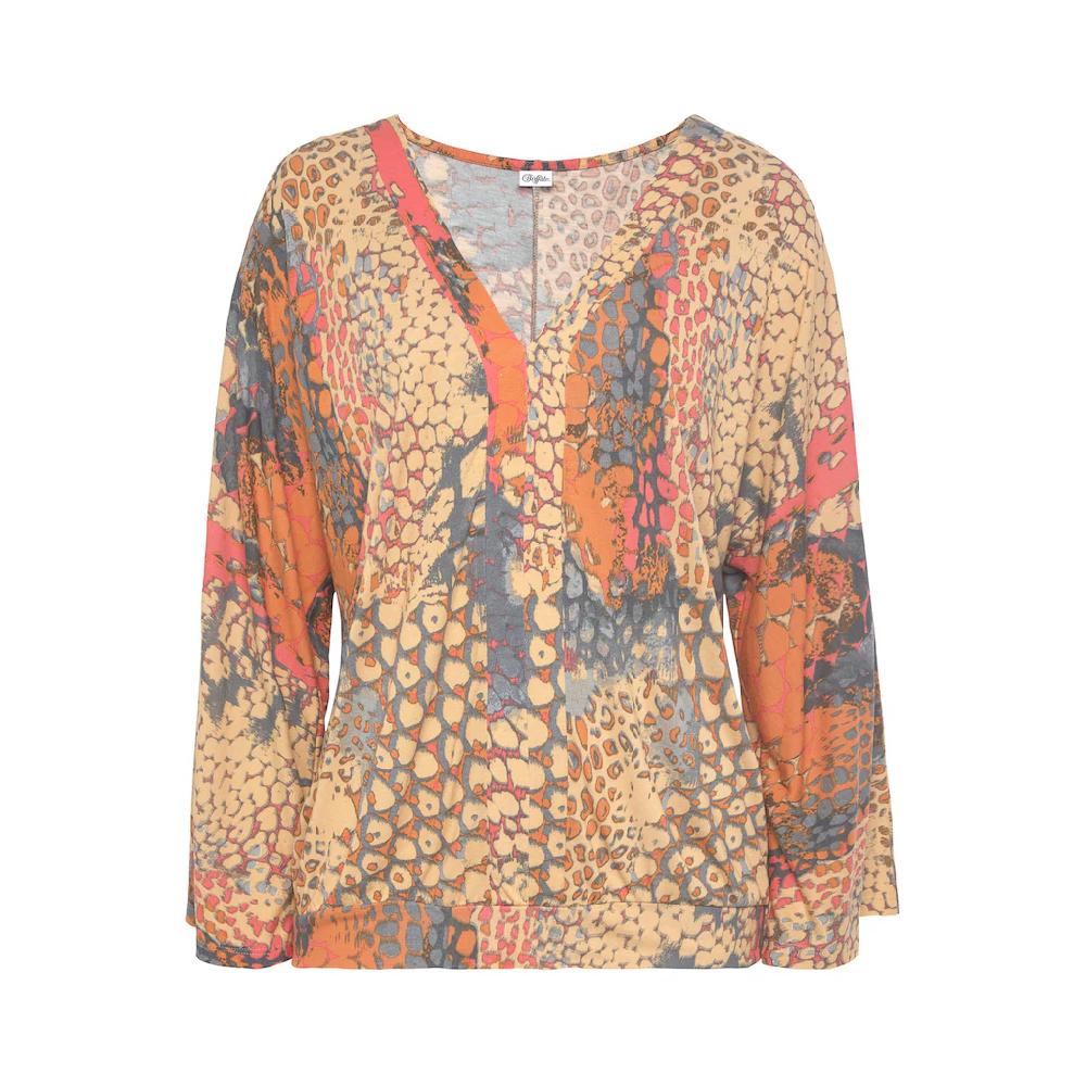 Buffalo Fledermausshirt mit Animaldruck lockere Bluse mit V-Ausschnitt Blusenshirt Fabrik Onlineshop