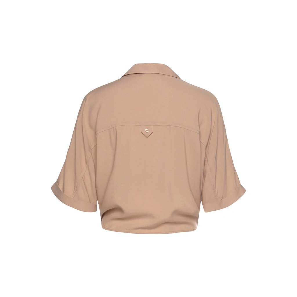 LASCANA Kurzarmbluse mit Knotendetail und Knopfleiste Hemdkragen Damenbluse Sonderangebot