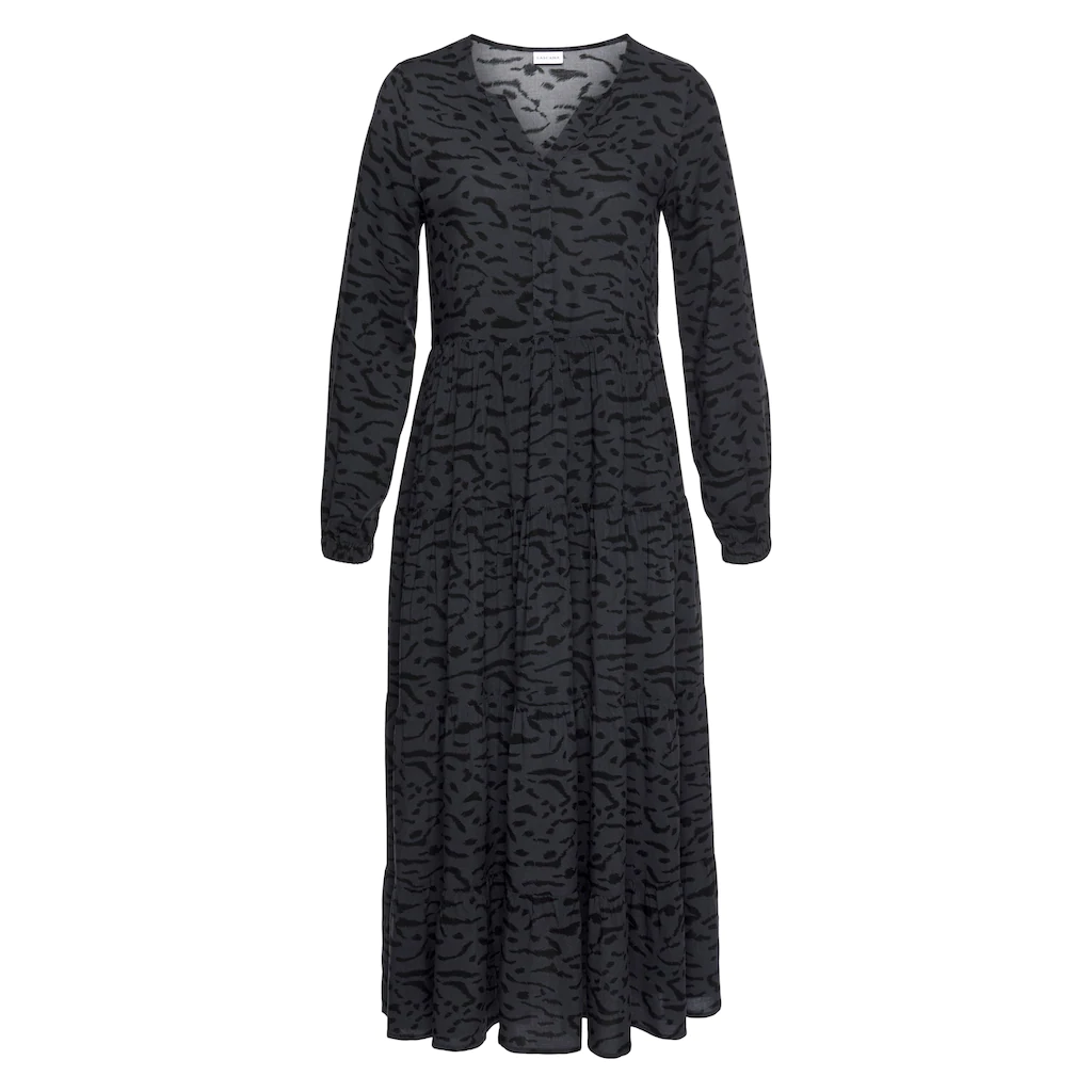 LASCANA Maxikleid mit Alloverprint und Volants langärmlig Druckkleid casual-chic Rabatt