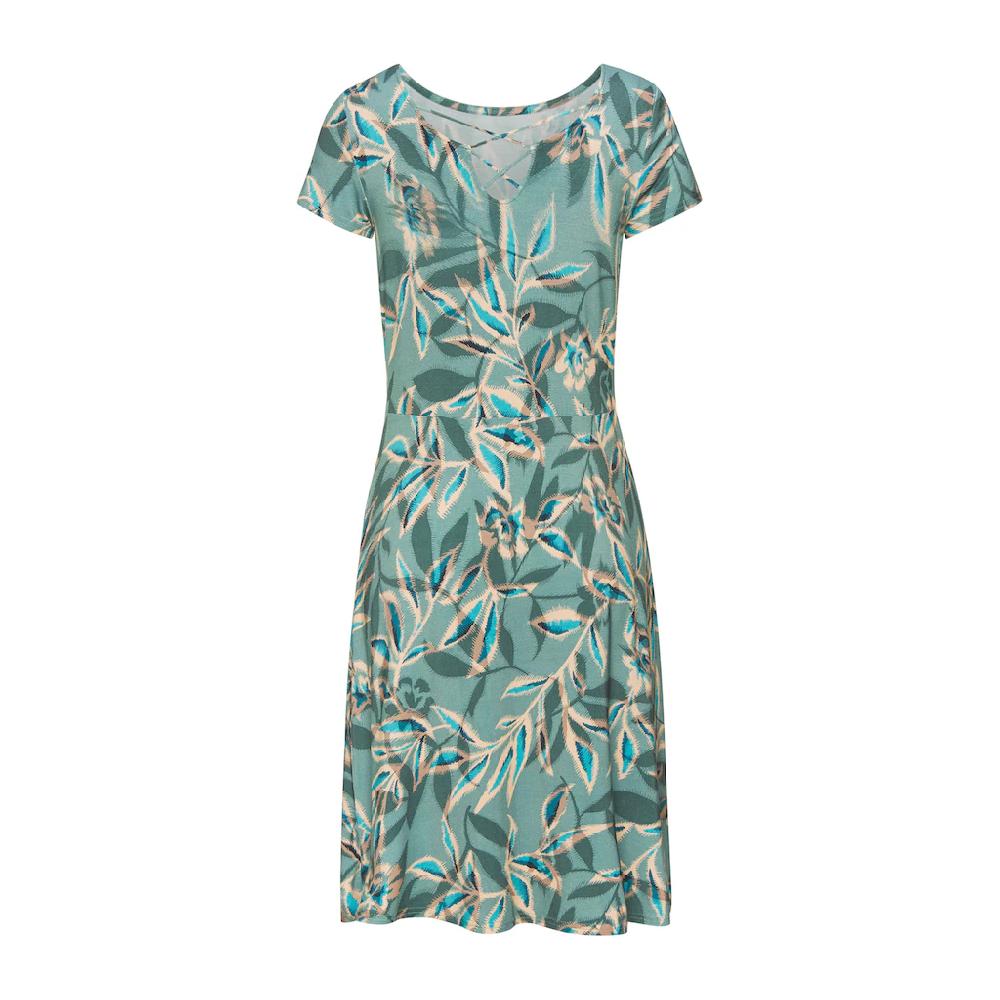 Vivance Sommerkleid mit Alloverdruck und Zierbändern am Ausschnitt kurzes Strandkleid Cyber Monday