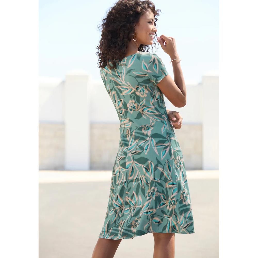 Vivance Sommerkleid mit Alloverdruck und Zierbändern am Ausschnitt kurzes Strandkleid Cyber Monday