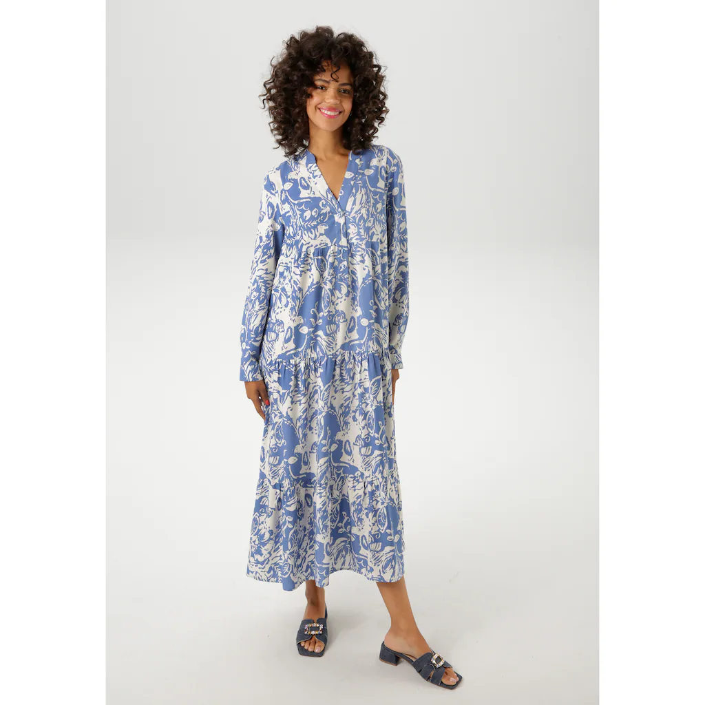 Aniston CASUAL Maxikleid mit großflächigem. grafischen Blumendruck - NEUE KOLLEKTION Vatertagsangebot