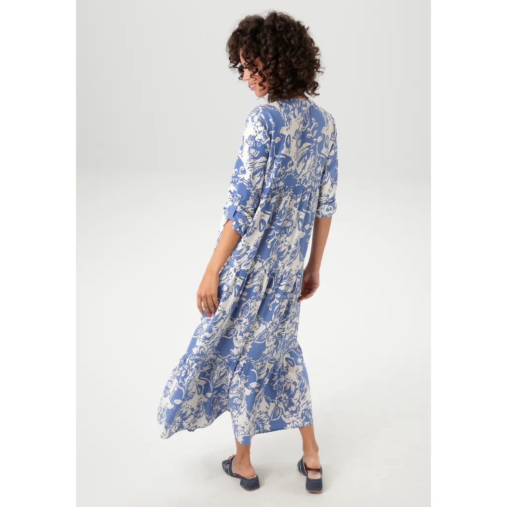 Aniston CASUAL Maxikleid mit großflächigem. grafischen Blumendruck - NEUE KOLLEKTION Vatertagsangebot