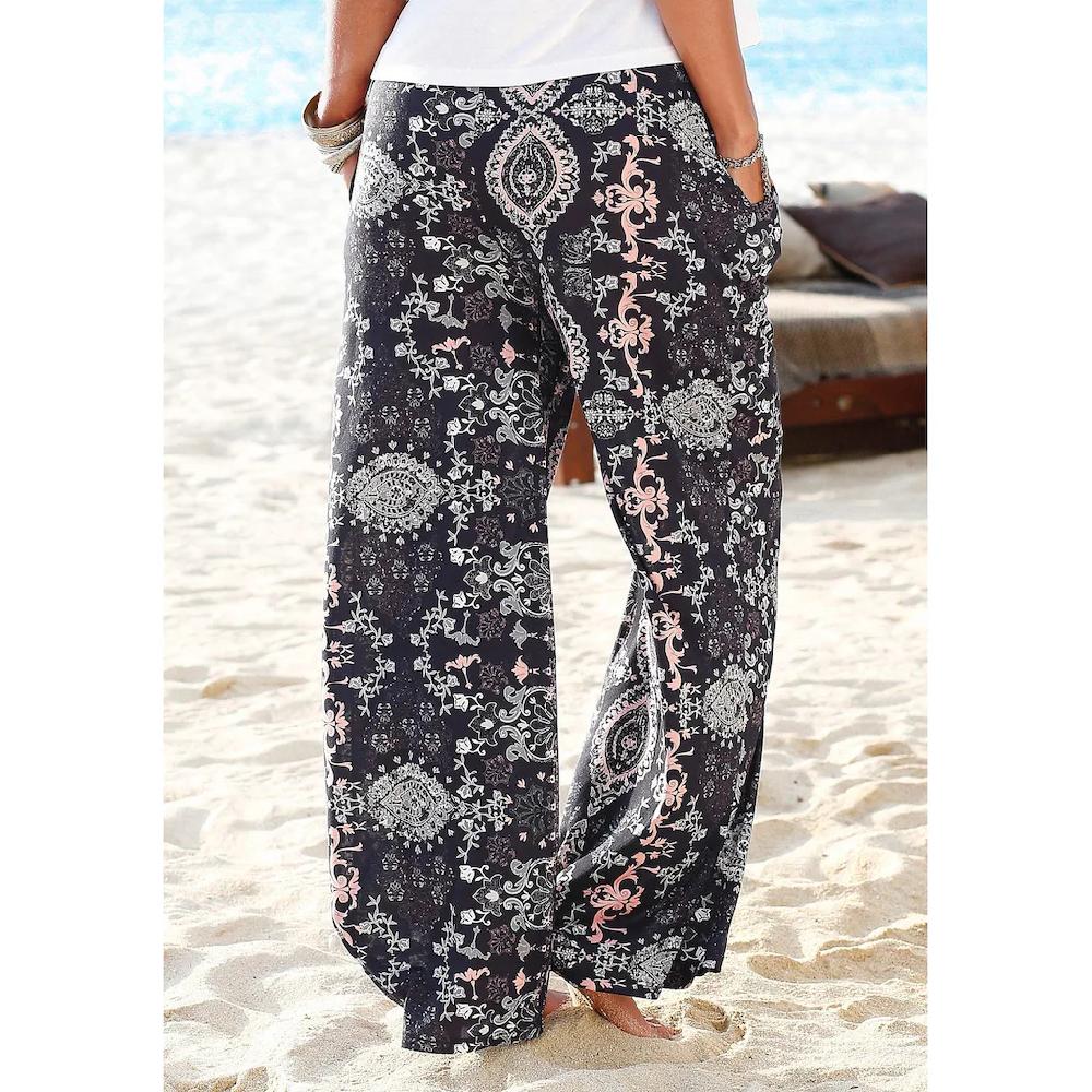 LASCANA Strandhose mit Ethnoprint und Taschen Wide-Leg Marlenehose Lagerräumung