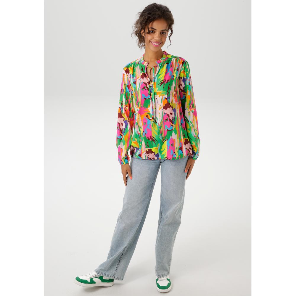 Aniston CASUAL Schlupfbluse mit Löwenköpfen im farbenfrohen Dschungel-Print - NEUE KOLLEKTION Online Outlet