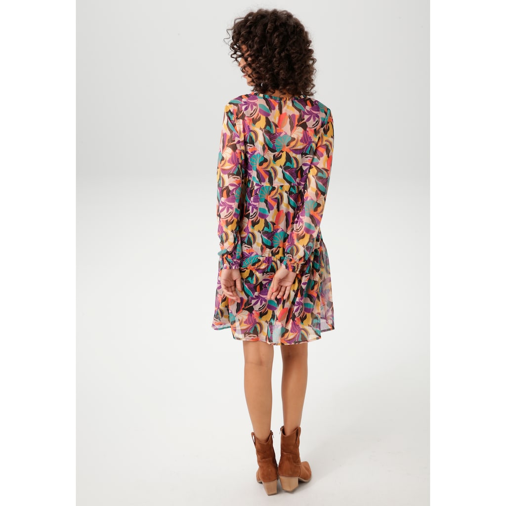 Aniston CASUAL Blusenkleid (mit Jersey-Unterkleid) mit farbenfrohen extravaganten Blättern bedruckt - NEUE KOLLEKTION Saisonale Angebote