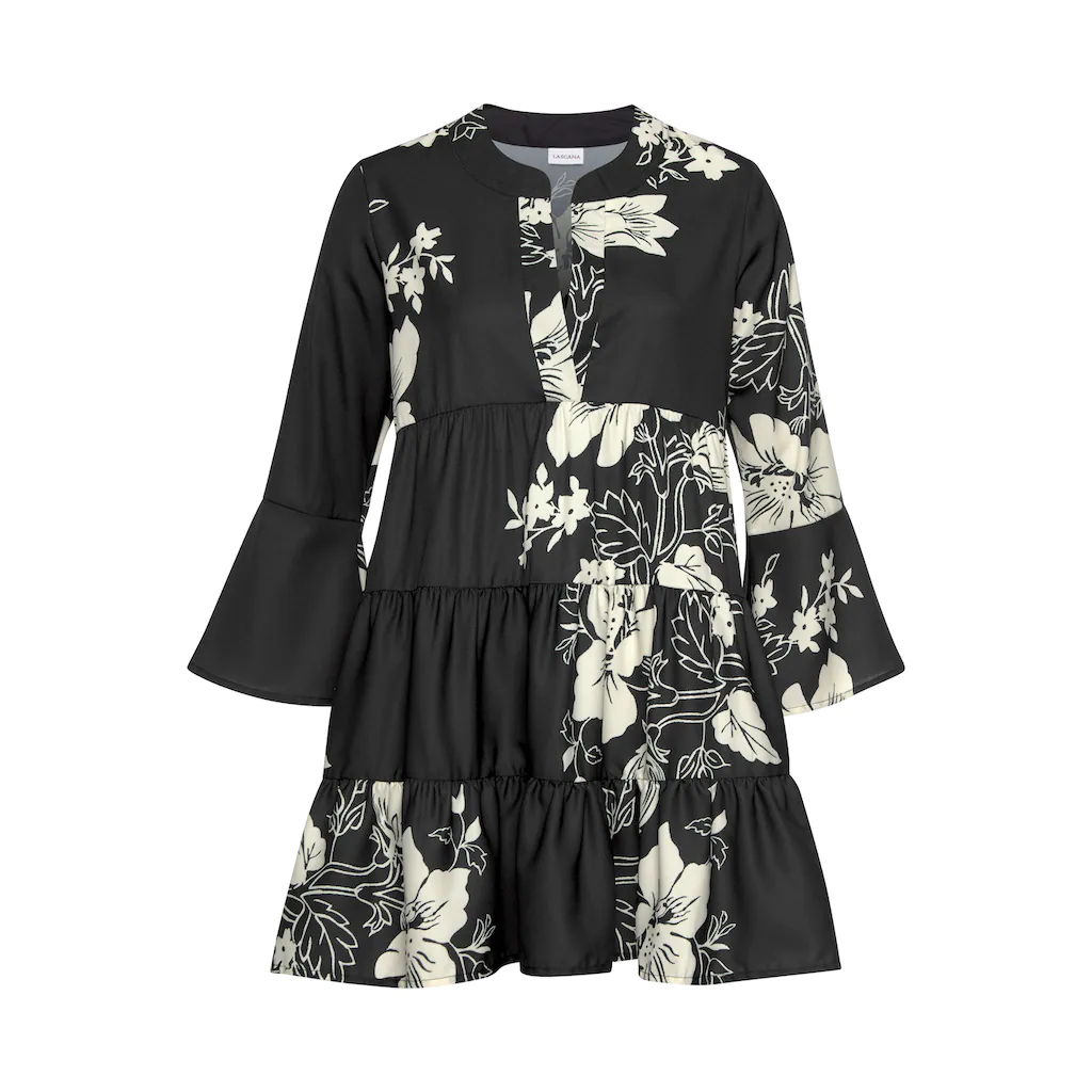 LASCANA Blusenkleid in weiter Form mit Volants und Blumenprint Tunikakleid Strandkleid Räumungsverkauf