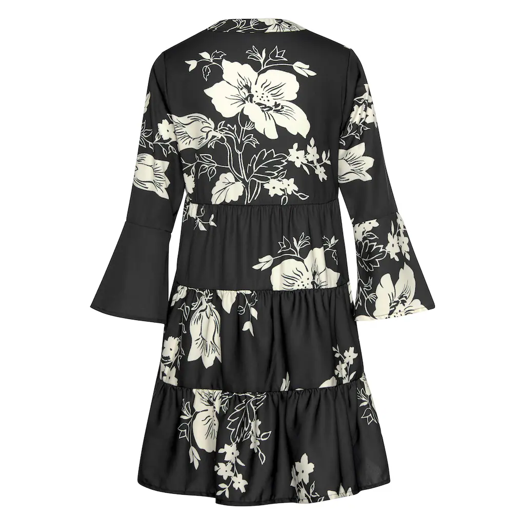 LASCANA Blusenkleid in weiter Form mit Volants und Blumenprint Tunikakleid Strandkleid Räumungsverkauf