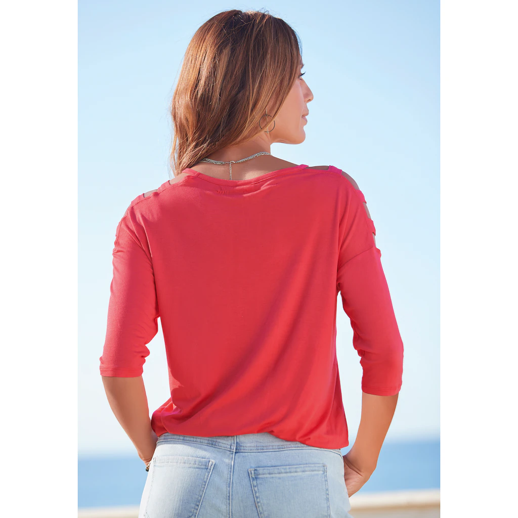 LASCANA 3/4-Arm-Shirt mit Cut-outs raffiniertes Longsleeve schulterfrei Neueste Stile
