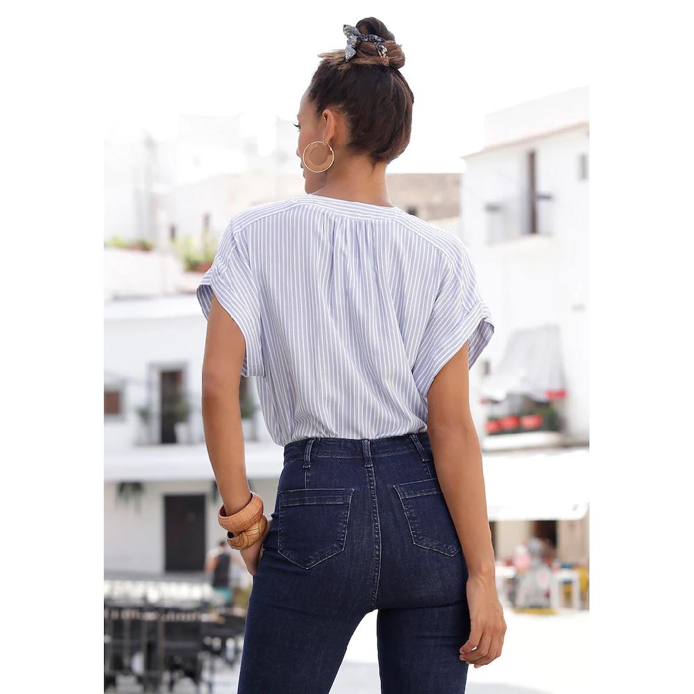 Vivance Kurzarmbluse mit Streifendesign Damenbluse casual Letzte 2 Tage