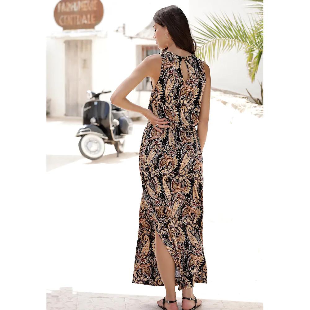 LASCANA Maxikleid mit Paisleyprint und Schlitz Sommerkleid mit Taschen Strandkleid Sonderangebot der Fabrik