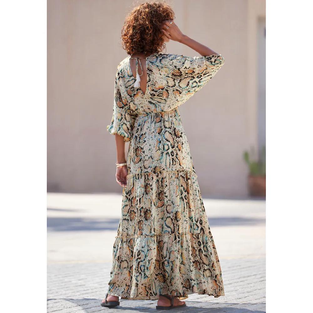 Buffalo Maxikleid mit Schlangenmuster und V-Ausschnitt Sommerkleid causal-chic Kostenloser Versand international