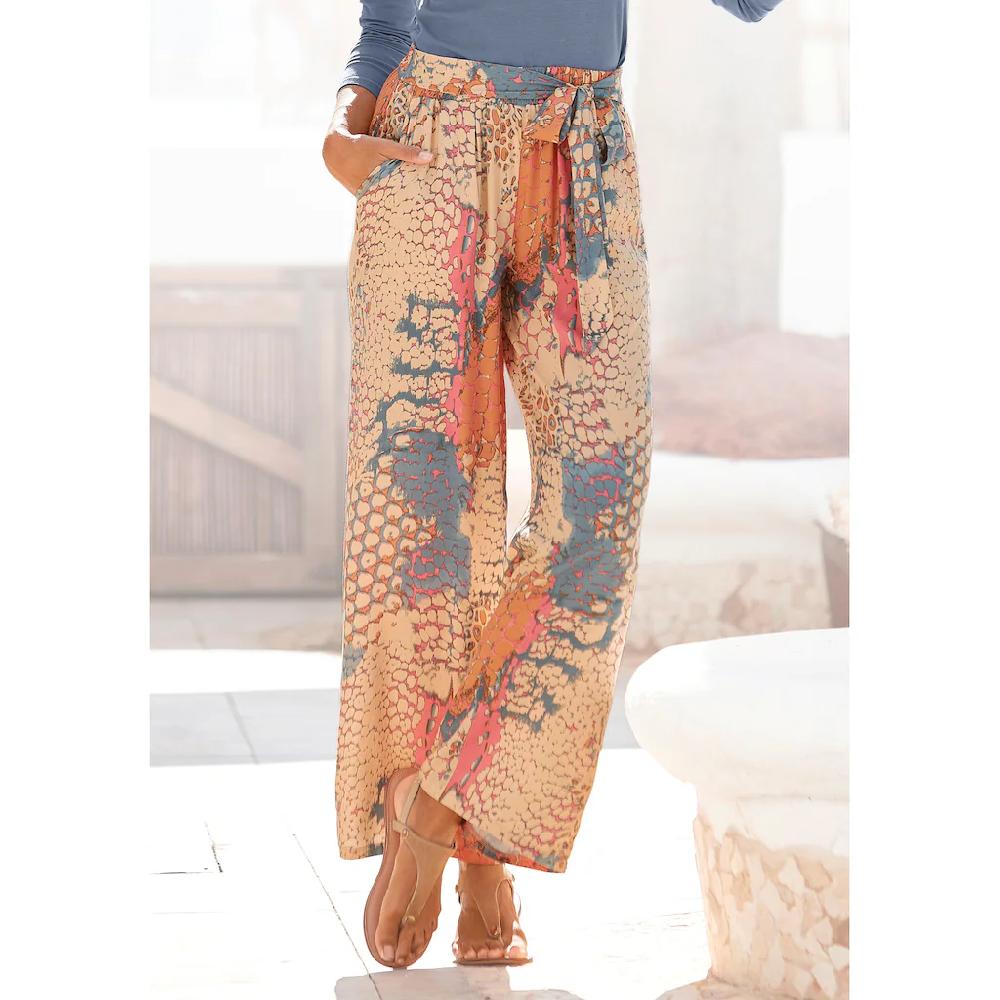 Buffalo Palazzohose (mit Bindegürtel) mit Animalprint und elastischem Bund Schlupfhose Stoffhose