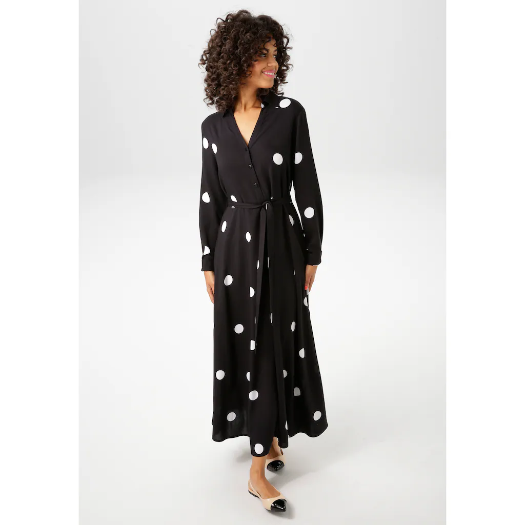 Aniston CASUAL Blusenkleid (mit abnehmbarem Bindeband) mit kontrastfarbigen Punkten - jedes Teil ein Unikat - NEUE KOLLEKTION Blitzverkäufe