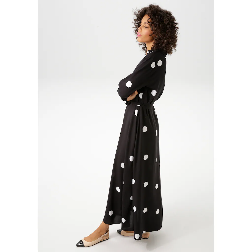 Aniston CASUAL Blusenkleid (mit abnehmbarem Bindeband) mit kontrastfarbigen Punkten - jedes Teil ein Unikat - NEUE KOLLEKTION Blitzverkäufe